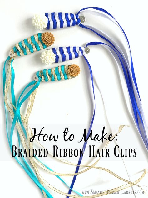 Diy Barrette Holder, How To Make Barrettes, Ribbon Barrettes Diy, Braids With Ribbon, Wine Bag Pattern, Smashed Peas, Ribbon Barrettes, Braided Ribbon, Ribbon Clip