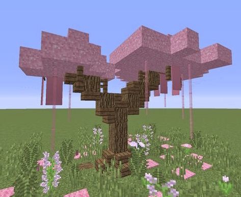 Minecraft Banner Designs Pink, Pompompurin Minecraft, Minecraft Houses Pink, Cute Minecraft Builds Pink, Pink Minecraft House, Pink Minecraft, Pink Concrete, Minecraft Tree, Minecraft Wall