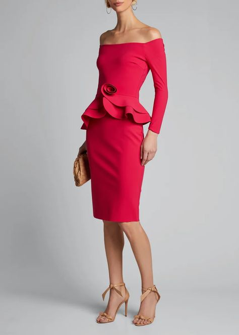 T0H4G Chiara Boni La Petite Robe Rosette Peplum Off-the-Shoulder Dress Elegant Cocktail Dress, Chiara Boni, Shift Dresses, Top Design Fashion, Classy Work Outfits, A Line Dresses, Ladies Dress Design, Dress Styles, Bergdorf Goodman