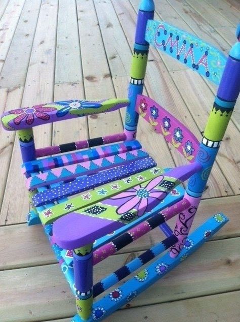 Painted Kids Chairs, Painted Rocking Chairs, Chair Painting, Kids Rocker, Hand Painted Chairs, Kids Rocking Chair, Childrens Rocking Chairs, Whimsical Painted Furniture, Whimsical Furniture