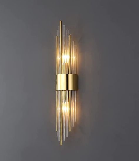 SHAWNKEY 2-Light Modern Brushed Titanium Gold Wall Sconce with Clear Glass Crystal Luxury Wall Light Fixtures for Bedroom Living Room Bathroom Vanity Mirror Light Fixtures Set of 2 - - Amazon.com Luxury Wall Lights, Gold Wall Lights, Metal Wall Light, Modern Wall Lamp, Modern Wall Sconces, Modern Sconces, Gold Wall, Design Industrial, Led Wall Lamp