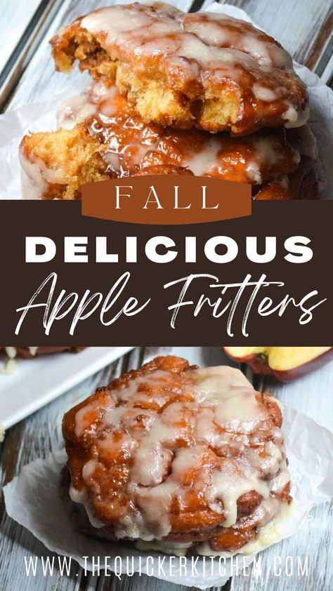 Fall Delicious Apple Fritters. Fall is here, and with it local orchard’s and produce sections are overflowing with an abundance of ripe apples. Take advantage of the season and make a batch of these easy fried apple fritters for a delicious breakfast or brunch for the family to enjoy. Coated with a sweet powered sugar glaze, they’re a seasonal sweet treat you’ve got to try! View this quick recipe at www.thequickerkitchen.com Red Apples Recipe, Apple Beignet Recipe, Ripe Apple Recipes, Red Delicious Apple Recipes Easy, Apple Fritters Recipe Easy, Red Delicious Apple Recipes, The Best Apple Fritters, Red Apple Recipes, Quick Apple Fritters Easy Recipes