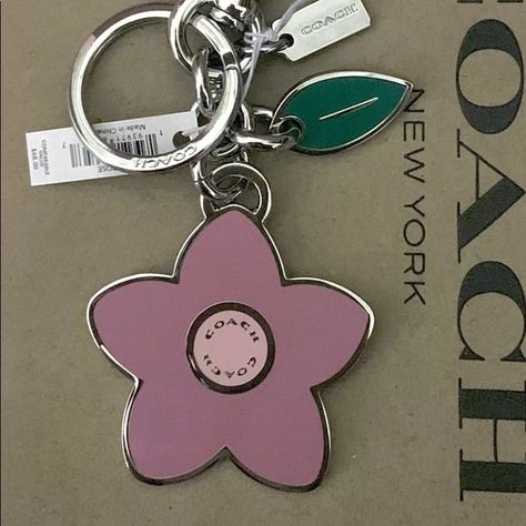 Nwt Pink Flower Coach Key Fob Or Purse Charm Chic Keychain, Burgundy Purse, Number Jewelry, Key Accessories, Pinky Promise, Flower Tea, Coach Accessories, Purse Charms, Cute Cars