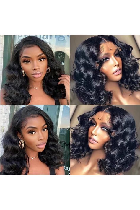 Short Wave Bob Wig for Black Women Glueless 13x4 Lace Front Wig with Baby Hair Middle Part Black Bob Wig Heat Resistant Synthetic Hair Wig Daily Use Natural Hairline Wig 150% Density,16Inch Short Wave, Black Bob, Short Waves, Street Swag, Middle Parts, Bob Wig, Womens Wigs, Wigs For Black Women, Baby Hair