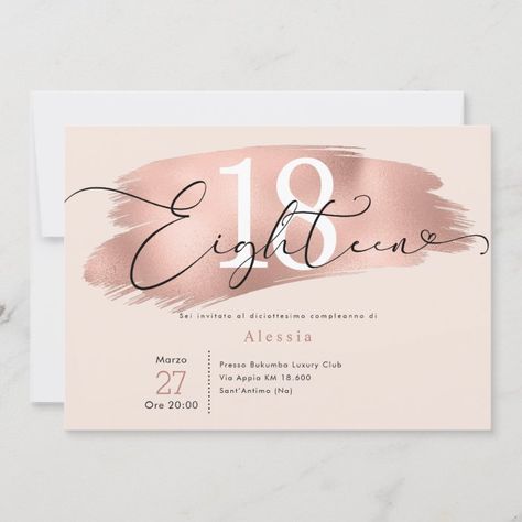 18th Birthday Party Rose Gold & Pink Invitation | Zazzle.com 18th Birthday Party Rose Gold, Gold Invitations Birthday, 18th Birthday Invites, Pink Birthday Party Invitations, Elegant Birthday Invitations, 18th Birthday Decorations, Debut Ideas, Pink Invitation, Eighteenth Birthday