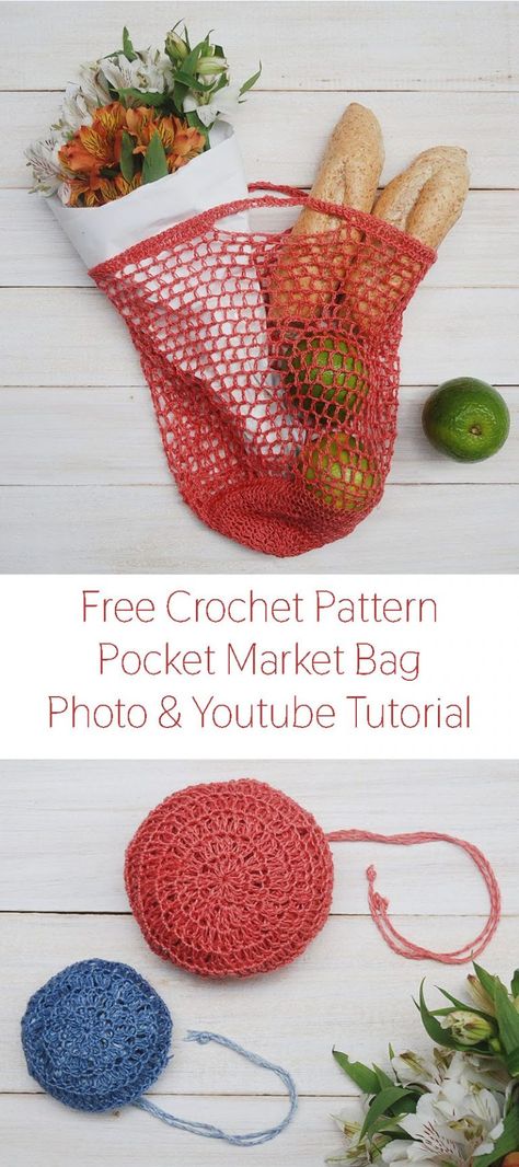 Crochet Pocket Market Bag | Free Crochet Pattern - Moara Crochet Easy Crochet Market Bag, Free Crochet Market Bag, Crochet Market Bag Free Pattern, Market Bag Free Pattern, Crochet Grocery Bag, Market Bag Pattern, Bag Free Pattern, Crochet Market, Cotton Shopping Bags