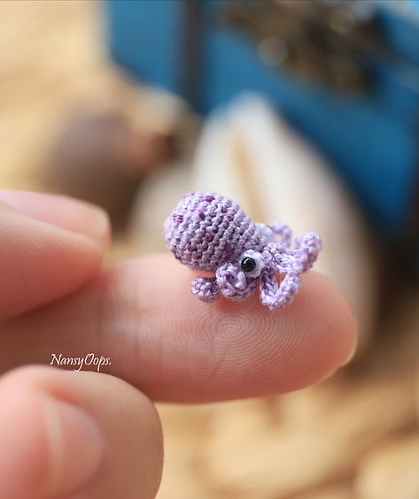 Crochet These Cute Micro Miniatures – I Spy an Octopus, a Dragon and Some Bunnies Too! - KnitHacker Tiny Octopus, Octopus Crochet, Octopus Crochet Pattern, Amigurumi Today, Crochet Hack, Amigurumi Doll Pattern, Steel Crochet Hooks, Crochet Octopus, Pattern Store