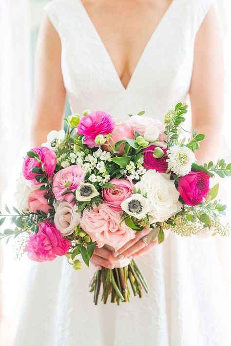 Hot Pink And White Bridal Bouquet, Hot Pink And White Wedding Flowers, Pink White Green Bouquet, Hot Pink Flower Bouquet, Shades Of Pink Bouquet, Pink And Blue Bridal Bouquet, Pink Wedding Flowers Bouquet, Hot Pink Bridal Bouquet, White And Pink Bouquet