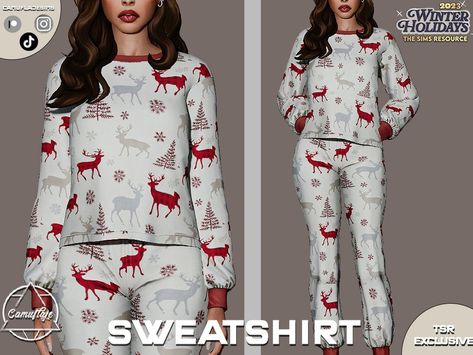 The Sims Resource - SET 379 - Pajama Sweatshirt Sims 4 Christmas Cc Clothes, Ts4 Clothes, Christmas City, Sims 4 Tsr, Pajama Outfit, Matching Christmas Pajamas, Sims 4 Dresses, Fashion Design Collection, Sims Four