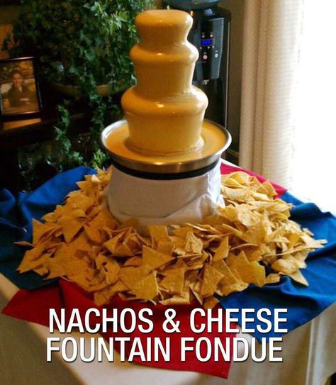 Nacho cheese fountain Cheese Fountain, Chocolate Fountain Recipes, Taco Bar Party, Progressive Dinner, Nacho Bar, Taco Party, Taco Bar, Nacho Cheese, Party Bars