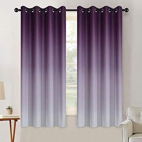 Ombre Room Darkening Curtains for Living Room, Light Blocking Gradient Purple to Grey White Thick Thermal Insulated Grommet Blackout Window Curtains/Drapes for Bedroom, 2 Panels, 52x63 inches Length,... Purple And Grey Curtains, Ombre Curtains Bedroom, Purple And Silver Bedroom, Purple Curtains Bedroom, Lavender Bedroom Decor, Lilac Living Room, Grey Window Treatments, White And Silver Bedroom, Silver Bedroom Decor