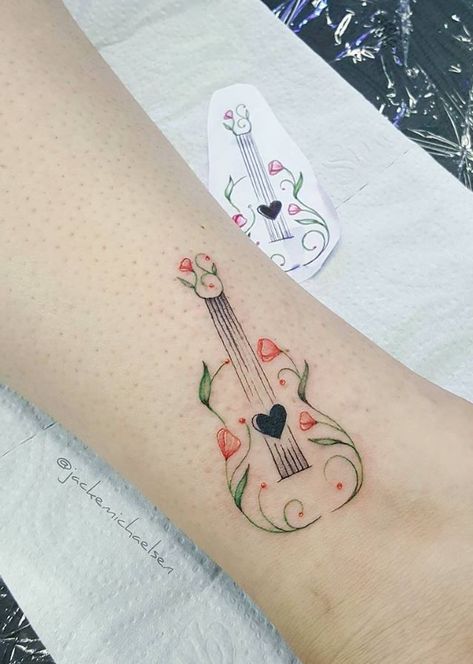 Ukulele Tattoo, Tattoo Guitar, Guitar Tattoo Design, Tier Tattoo, Cross Tattoos For Women, Cross Tattoo For Men, Guitar Tattoo, Music Tattoo Designs, Nordic Tattoo