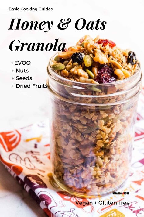 homemade oats & honey granola recipe Granola With Nuts And Seeds, Granola With Dried Fruit, Oats Granola Recipe, Home Made Granola Recipe, Oat Granola Recipe, Trail Snacks, Home Made Granola, Berry Granola, Health Bars