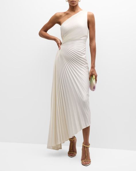 Get free shipping on A.L.C. Delfina Pleated Long Asymmetric One-Shoulder Dress at Neiman Marcus. Shop the latest luxury fashions from top designers. One Shoulder Pleated Dress, Asymmetrical Wedding Dress One Shoulder, Monaco Yacht, Cocktail Chic, One Shoulder Prom Dress, White Cocktail, Mothers Dresses, Fashion 2024, White Party