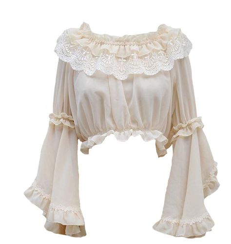 Victoria Costume, Layered Crop Top, Chiffon Lace Blouse, White Chiffon, Sweet Lolita, Rilakkuma, Chiffon Shirt, Crop Top Blouse, Lace Shirt