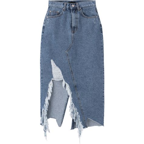 Ripped Skirt, Knee Length Denim Skirt, Button Front Denim Skirt, Denim Skirts Knee Length, Denim Skirt Fashion, Long Jean Skirt, Wide Skirt, Distressed Skirt, Long Pencil Skirt