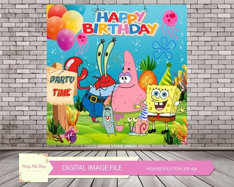 Spongebob Happy Birthday, Sponge Bob Party, Spongebob Poster, Sponge Bob Birthday, Spongebob Happy, Birthday Photo Background, Spongebob Party, Spongebob Birthday, Theme Background