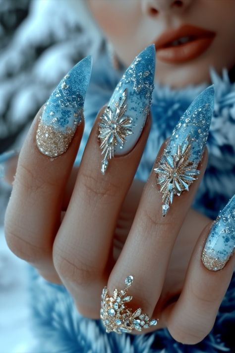 Ice Blue Nails Ice Nails Ideas, Ornate Nails, Nails Navidad, Ice Nails, January Nail, Winter Nail Ideas, Angel Nails, Light Blue Nails, Blue Aurora