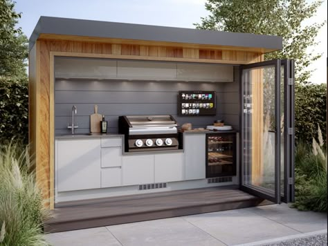 Small Outdoor Bbq Area, Outdoor Laundry Area Patio, Outdoor Kitchenette, Small Bathroom Remodel Modern, Bbq Shelter Ideas, Bbq Shelter, Bbq Station, Bbq Shed, Beach House Renovation