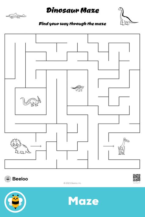 Easy dinosaur-themed maze for kids ages 4 and up Dino Food, Dinosaur Worksheets, Maze For Kids, Exercises For Kids, Dinosaur Printables, Crafts And Activities For Kids, Mazes For Kids, Arabian Art, Maze Game