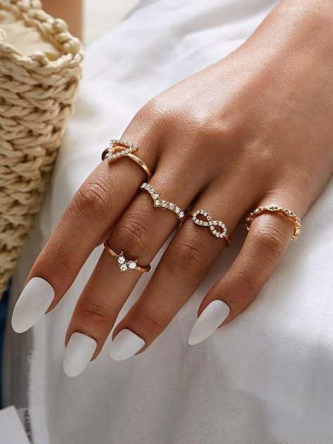 Boho-Chic Bridal Nails  #bohochicwedding #weddingdecorations #beachweddings #bridalaccessories #beachbrides #bridalnails Hand Jewelry Rings, Moon And Star Ring, Knuckle Ring, Dope Jewelry, Knuckle Rings, Gold Ring Sets, Finger Rings, Geometric Jewelry, Cute Rings