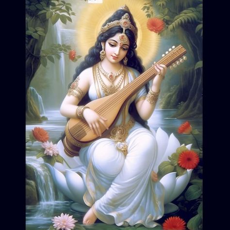 Photo hindu goddess saraswati the embodi... | Premium Photo #Freepik #photo #indian-god #indian-music #hindu-god #devotional Saraswati Video, Saraswati Stotram, Lord Saraswati, Saraswati Picture, Saraswati Mata, Saraswati Puja, Maa Durga Photo, Saraswati Statue, School Art Activities