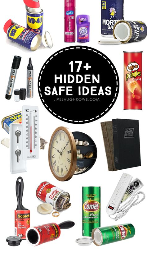 Have you ever wanted to have a couple of secret hiding places? Maybe a place for cash, valuables,etc. Here are 17+ Hidden Safe Ideas that you can put to good use and no one will know the difference. livelaughrowe.com Hidden Safe Ideas, Secret Stash Containers, Diy Hiding Places, Safe Ideas, Stash Spots, Secret Hiding Spots, Stash Containers, Diversion Safe, Secret Hiding Places