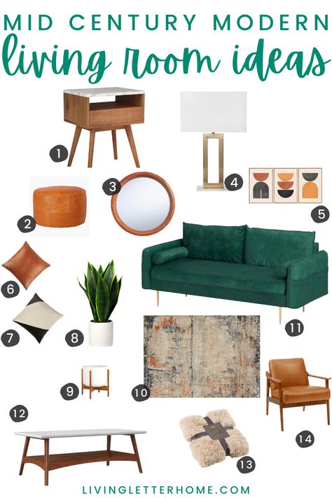 Teal Couches Living Room Ideas, Jade Couch Living Rooms, Green Sofa Mid Century Living Room, Mid Century Modern Green Living Room, Mid Century Green Couch, Emerald Sofa Living Room, Emerald Green Couch Living Room, Teal Mid Century Modern Living Room, Mid Century Modern Living Room Teal Couch