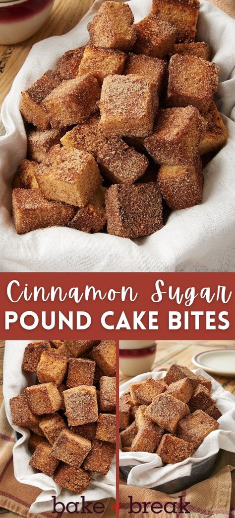 Recipes With Pound Cake In Them, Pound Cake Churro Bites, Desserts Using Pound Cake, Pound Cake Toppings Bar, Grilled Pound Cake Desserts, Sara Lee Pound Cake Dessert Ideas, Pound Cake Cake Pops, Mini Pound Cake Bites, Frozen Pound Cake Desserts