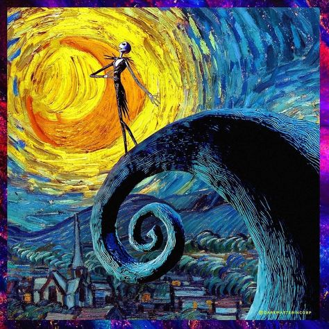 Marcos Halloween, Nightmare Before Christmas Movie, Coraline Aesthetic, Starry Night Painting, Art Parody, Presents For Dad, Disney Diy, Christmas Paintings, Night Aesthetic