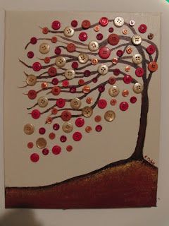 Projet Collimaginours: L’ère du bouton... Button Tree Canvas, Button Tree Art, Button Art Projects, Cute Easy Paintings, Button Creations, Button Tree, Wall Art Crafts, Easy Canvas Art, Diy Buttons