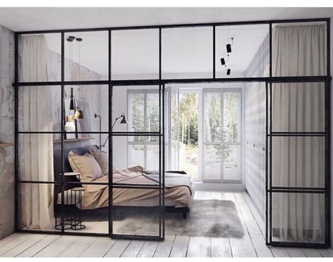 Industrial Mirrored Walls, Trendy Apartment, Dekorasi Kamar Tidur, Glass Walls, Trendy Living Rooms, Trendy Bedroom, Design Industrial, Trendy Home, Apartment Living Room