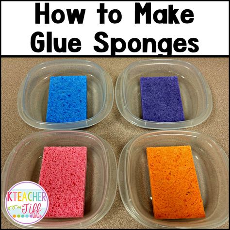 Glue Hacks For Classroom, Sponge Glue Containers, Glue Sponges Classroom, Classroom Ideas Preschool, Preschool Glue, Glue Sponge, How To Make Glue, Household Crafts, Spread The Gospel