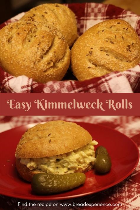 Kimmelweck Rolls are hard rolls that resemble crusty Kaiser rolls, but are topped with caraway and coarse salt instead of poppy seeds. #kimmelweckrolls #crustyrolls Kimmelweck-rolls Roll Recipe, Beef On Weck Recipe, Crusty Rolls, Hard Rolls, Kaiser Rolls, Bread Rolls Recipe, Roll Recipes, Coarse Salt, Calorie Recipes