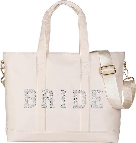 This BRIDE tote is the perfect bag for the most important day of your life. The design is both funcitonal and fun. The nylon fabric makes the bag durable and water resistant while the pearl letters add a fancy touch to all your most important wedding events. Bridal Shower Gift Bags, Patch Letters, Canvas Grocery Bag, Bride Tote Bag, Bridal Shower Gifts For Bride, Bride Tote, Pearl Bride, Plaid Tote Bag, Pearl Letters