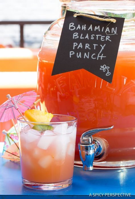 Bahamian-blaster-party-punch. A party isn't a party without some crowd pleasing cocktails. Save your sanity at your next party by having a few of these make-ahead big batch cocktails mixed and ready to serve. Click here to check out these delicious big batch cocktail recipes now. Party Cocktails Big Batch, Caribbean Cocktails, Party Punch Alcohol, Cocktail Recipes For A Crowd, Batch Cocktail Recipe, Alcoholic Punch Recipes, Rum Punch Recipes, Party Punch Recipes, Mezcal Cocktails