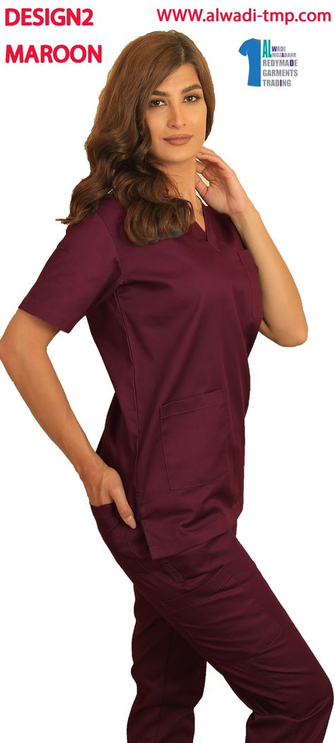 MAROON Scrub suit IN UAE for medical staff in hospitals and operations room WASHABLE and REUSABLE CUSTOM medical uniforms for nursing clothing Al wadi scrubs provide the MAROON scrub suit very good quality we can add the company logo embroidery Many hospitals require employees to wear specific-colored scrubs. Sometimes this is to differentiate between departments, so it’s easier to identify physicians from nurses and surgeons. Other times it’s psychological since certain colors elicit certai Nurse Clothing, Nursing Clothing, Scrub Suit, Medical Staff, Medical Uniforms, Scrubs Nursing, Nursing Clothes, Logo Embroidery, Embroidery Logo