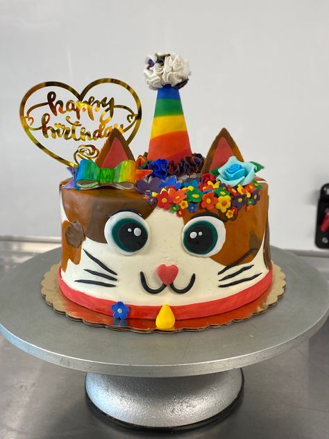 Calica Kitty Birthday Cake with pride colors. Rainbow Kitty Cake, Kitty Birthday Cake, Kitty Cake, Pride Colors, Cat Cake, Bake Shop, Party Cakes, Birthday Cakes, Violet