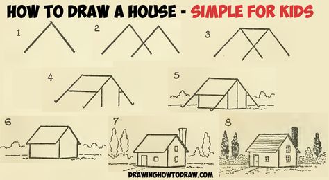 How to Draw a Simple House with Geometric Shapes Easy Step by Step Drawing Tutorial for Kids and Beginners Up House Drawing, 3d Drawing Tutorial, Simple House Drawing, Easy Step By Step Drawing, Simple Drawings, How To Draw Steps, House Simple, Drawing Tutorials For Beginners, Drawing Tutorials For Kids