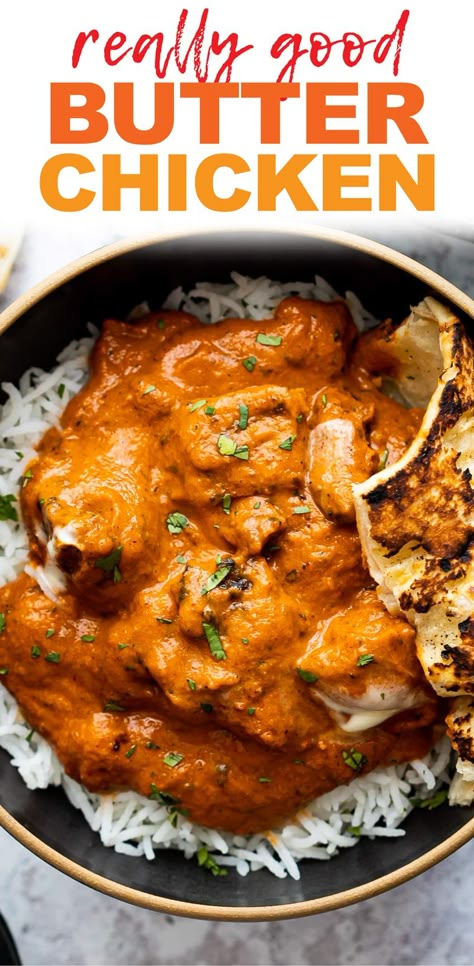 This Easy Restaurant Style Butter Chicken Masala (Murgh Makhani) is for when you're craving butter chicken on a working week night! It is ready under an hour and uses cashews to make the gravy creamy instead of adding oodles of butter/cream. It takes even less time if you have your Makhani gravy ready to use in the fridge. Use bone-in chicken because it takes less time for marination! #myfoodstory #recipe #easy #authentic #indian #homemade #traditional #indianrecipes #takeout via @my_foodstory Butter Chicken Recipe Indian, Mild Curry, Butter Chicken Recipe Easy, Murgh Makhani, Kitchen Sanctuary, Butter Chicken Recipe, Chicken Masala, Photo Food, Chicken And Rice