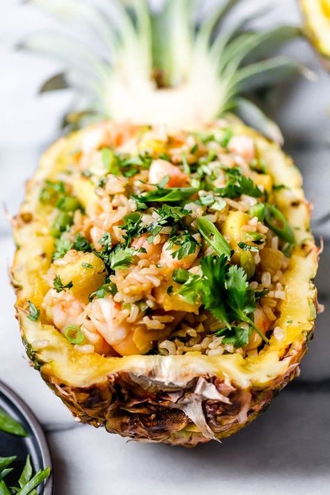 Pineapple Shrimp Fried Rice has a delicious flavor combination of savory, sweet and spicy. Serve it in hollowed out pineapples for a beautiful presentation! Pineapple Shrimp Fried Rice, Pineapple Shrimp, Pineapple Fried Rice, Shrimp Fried Rice, Snacks Für Party, Healthy Nutrition, Shrimp Recipes, Sweet And Spicy, Nutrition Recipes