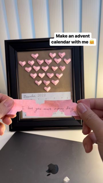 Mel on Instagram: "A more personalized advent calendar ☺️ I feel like it would be cute as a countdown to your anniversary date 🥺 #diygift #asmr #giftforher #giftforhim #holidaygift #anniversarygift" Anniversary Countdown Ideas, Countdown Ideas, Make An Advent Calendar, Calendar Ideas, Anniversary Dates, 3d Paper Crafts, 3d Paper, Love You More, Diy Gift