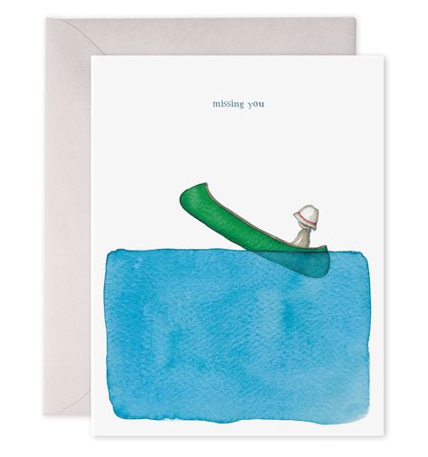 Missing you Canoe Card - EF8 Boat Card, Watercolor Birthday Cards, Watercolor Birthday, Cute Birthday Cards, Miss You Cards, Paint Cards, Unique Greeting Cards, Diy Watercolor, Luxury Paper