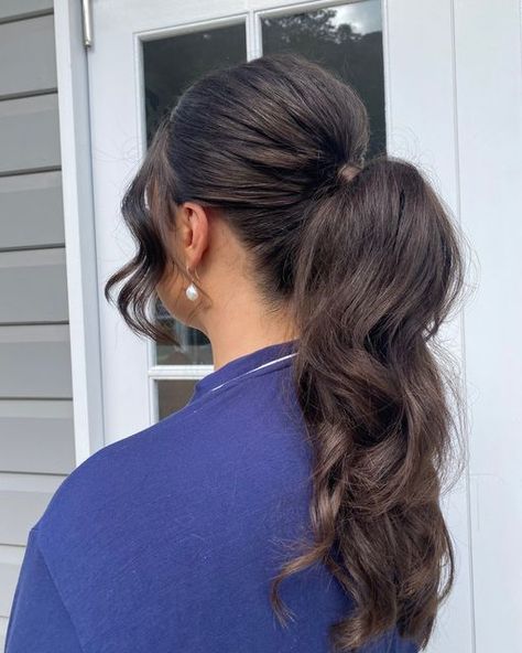 Wedding Ponytail Hairstyles Brown Hair, Bridesmaid Hair Dark Brown, Party Pony Hairstyle Wedding Brunette, Bridesmaid Party Pony, Bridal Ponytail Hairstyles Brunette, Bridesmaid Ponytail Hairstyles Brunette, Bridesmaid Hair Brown, Bridesmaid Hair Pony, Brown Hair In A Ponytail