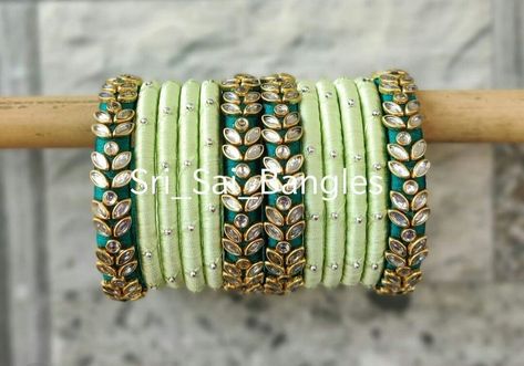 Tread Bangle Designs, Silk Thread Bangles Design Kundan, Thread Bangles Silk Handmade, Tread Bangles, Aari Bangles, Silk Thread Earrings Designs, Fabric Bangles, Silk Thread Bangles Design, Handmade Jewelry Business