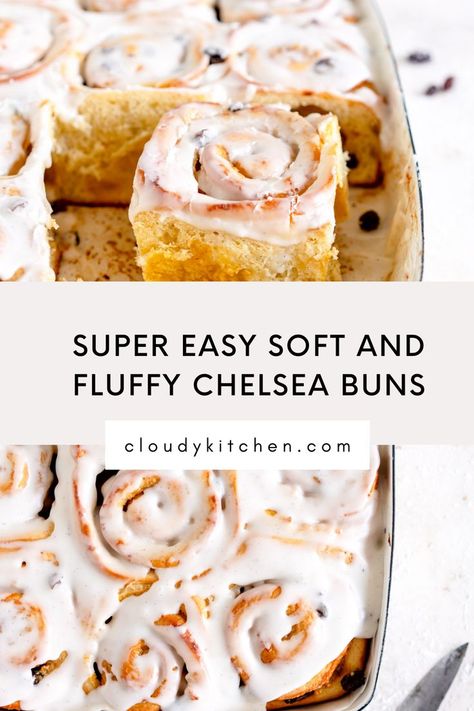 Haupia Cupcakes, Chelsea Buns Recipe, Chelsea Bun Recipe, Groot Koeke, Chelsea Buns, Chelsea Bun, Custard Buns, Brioche Bun, British Dishes