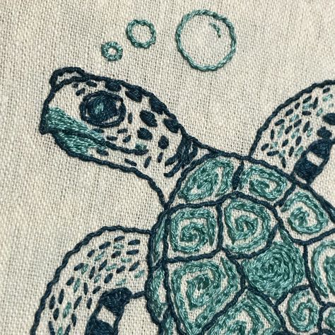 Turtle Embroidery Kit ; Custom quote ; Hand Embroidery design ; Modern embroidery ; 7 inch Hoop ;  Turtle Totem ; Beginner Seaside seashore Sea Turtle Embroidery Pattern, Turtle Hand Embroidery, Embroidery Sea Turtle, Embroidery Turtle Pattern, Turtle Embroidery Design, Marine Life Embroidery, Embroidery Sea Life, Sea Embroidery Ideas, Ocean Embroidery Patterns