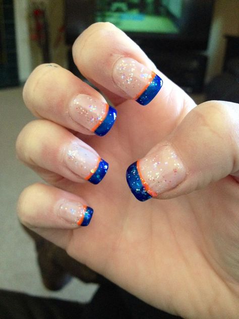 Orange Blue Hair, Broncos Nails, Baseball Nails, Football Nails, Ideas For Nails, Nails Orange, Orange Nail Designs, New Nail Designs, Shellac Nails