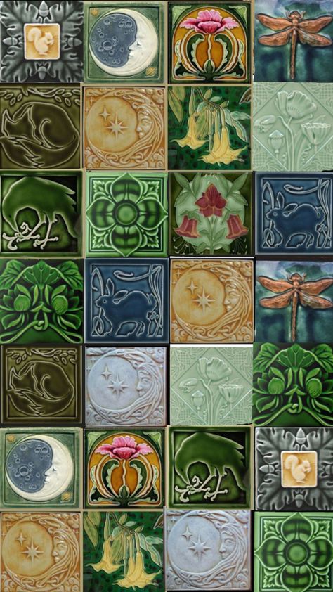 Green Tile Wallpaper, Funky Tiles, Mosaic Tiles Kitchen Backsplash, Art On Tiles, Bathroom Tiles Design, Colorful Tiles, Pretty Tiles, Vintage Tiles, Mosaic Tile Art