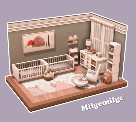 Twins Room Sims 4, Sims 4 Twin Nursery, Sims 4 Twin Bedroom, Sims 4 Nursery No Cc, Sims 4 100 Baby Challenge House, Sims 4 Kids Room Ideas, Sims 4 Nursery Ideas No Cc, Infant Room Sims 4, Sims Baby Room